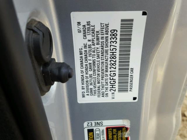 2HGFG12828H573389 - 2008 HONDA CIVIC EX Gümüş foto 10