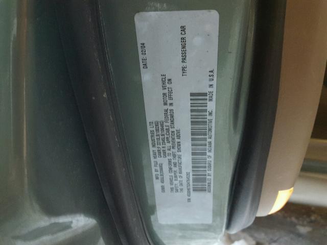 4S3BH675047645282 - 2004 SUBARU LEGACY OUT GREEN photo 10