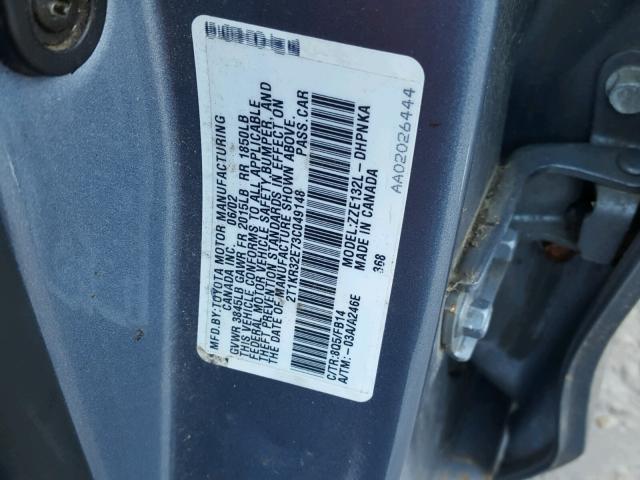 2T1KR32E73C049148 - 2003 TOYOTA MATRIX BLUE photo 10