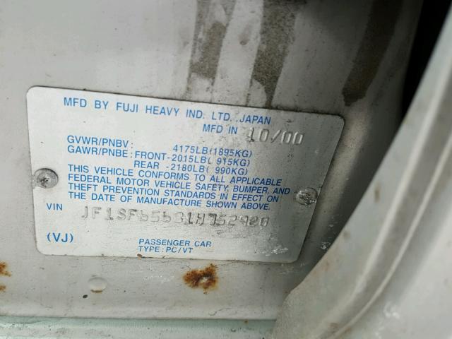 JF1SF65681H752920 - 2001 SUBARU FORESTER S Gümüş foto 10