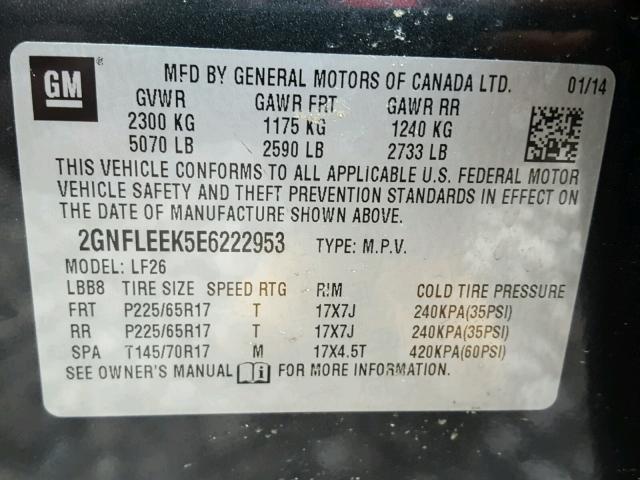 2GNFLEEK5E6222953 - 2014 CHEVROLET EQUINOX LS BLACK photo 10