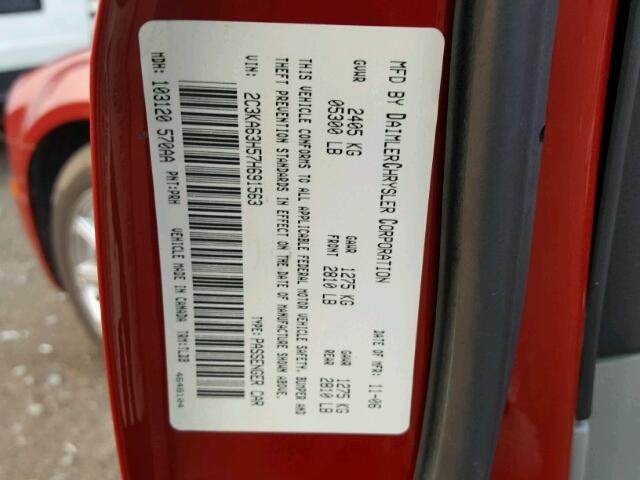 2C3KA63H57H691563 - 2007 CHRYSLER 300C RED photo 10