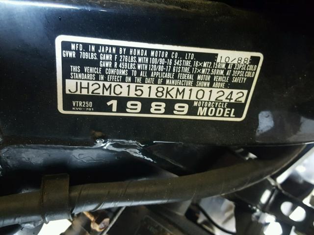 JH2MC1518KM101242 - 1989 HONDA VTR250 BLUE photo 10