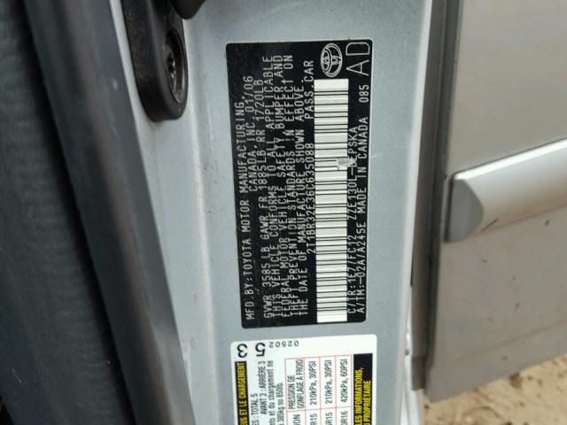 2T1BR32E36C635088 - 2006 TOYOTA COROLLA CE SILVER photo 10