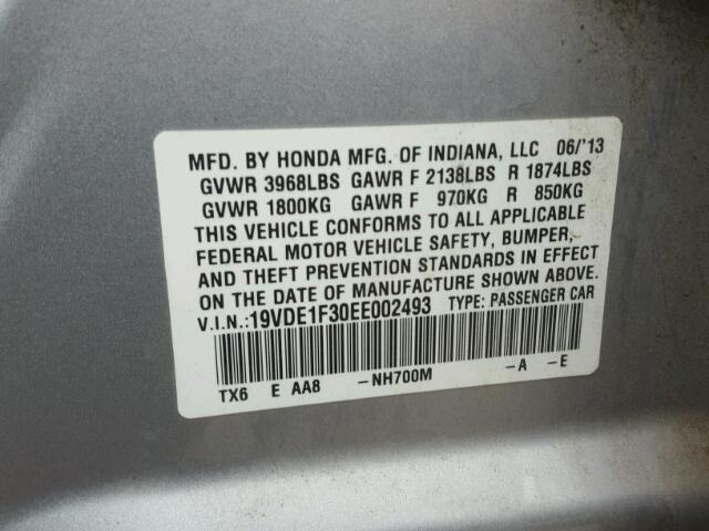 19VDE1F30EE002493 - 2014 ACURA ILX 20 SILVER photo 10