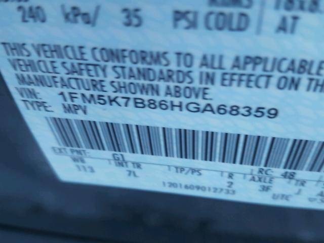 1FM5K7B86HGA68359 - 2017 FORD EXPLORER BLACK photo 10