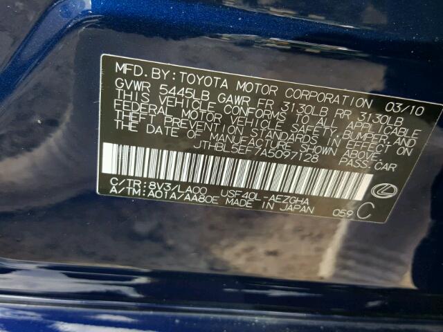 JTHBL5EF7A5097128 - 2010 LEXUS LS 460 BLUE photo 10