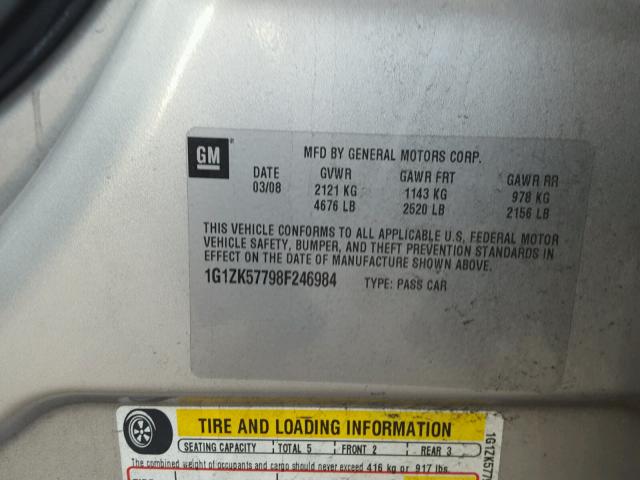 1G1ZK57798F246984 - 2008 CHEVROLET MALIBU LTZ 银色 照片 10