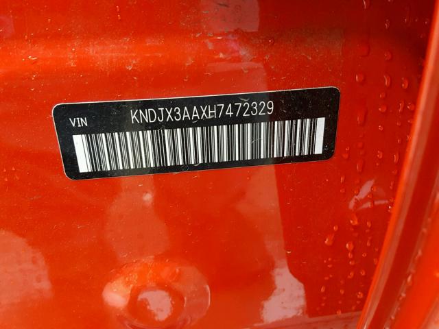 KNDJX3AAXH7472329 - 2017 KIA SOUL ! ORANGE photo 10