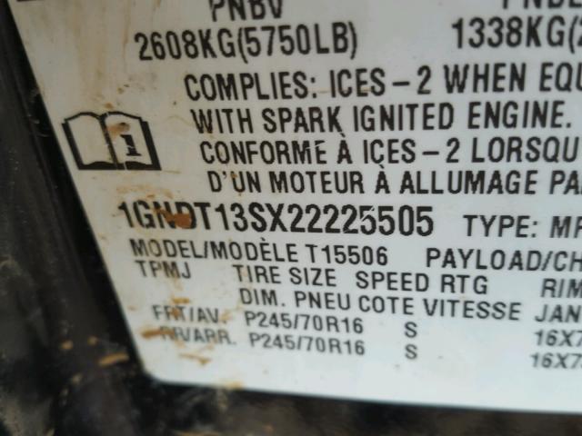 1GNDT13SX22225505 - 2002 CHEVROLET TRAILBLAZE BLACK photo 10