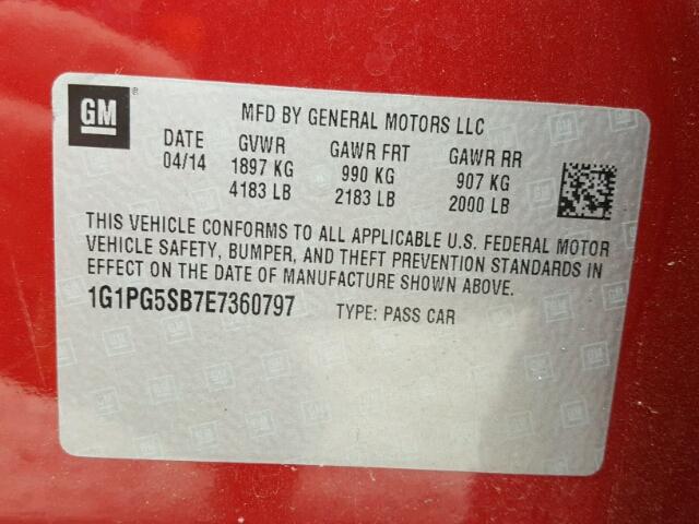 1G1PG5SB7E7360797 - 2014 CHEVROLET CRUZE LTZ RED photo 10