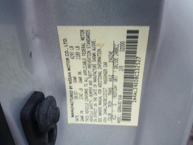 1N4AL24E08C132527 - 2008 NISSAN ALTIMA 2.5 SILVER photo 10