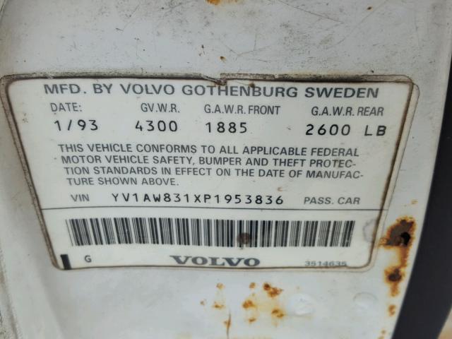 YV1AW831XP1953836 - 1993 VOLVO 240 WHITE photo 10