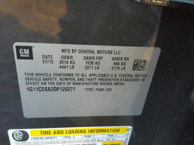 1G11C5SA2DF129271 - 2013 CHEVROLET MALIBU 1LT 灰色 照片 10