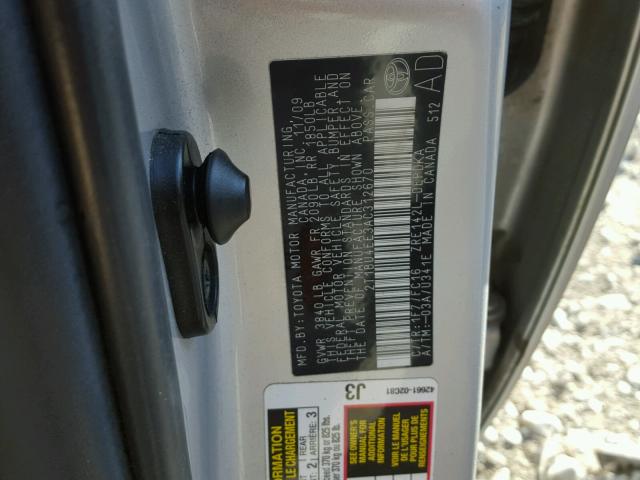 2T1BU4EE3AC312670 - 2010 TOYOTA COROLLA BA SILVER photo 10