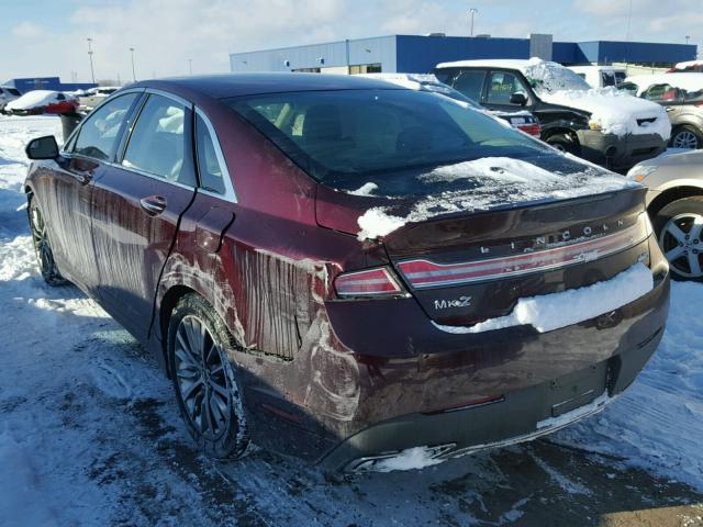 3LN6L5LU2HR602872 - 2017 LINCOLN MKZ HYBRID BURGUNDY photo 3