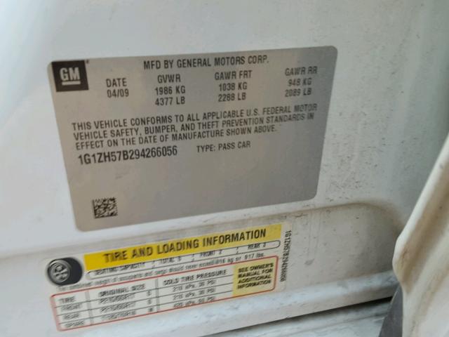 1G1ZH57B294266056 - 2009 CHEVROLET MALIBU 1LT 白色 照片 10