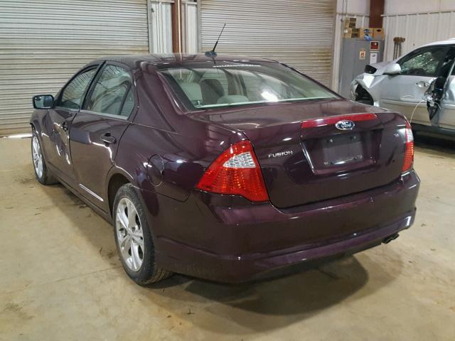 3FAHP0HA7CR435992 - 2012 FORD FUSION SE MAROON photo 3