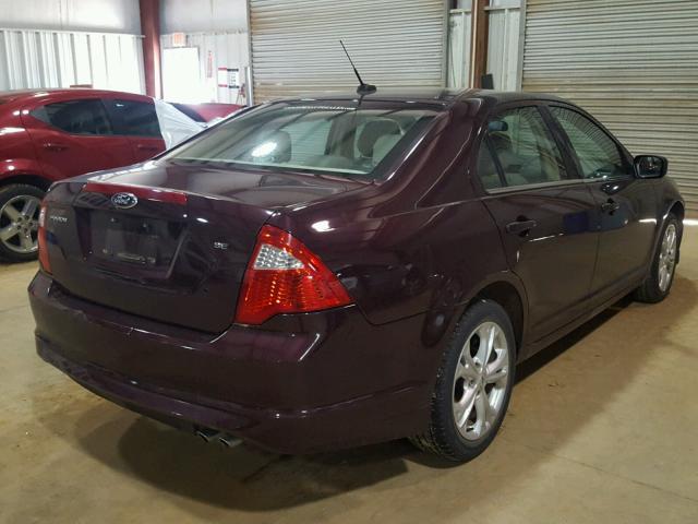 3FAHP0HA7CR435992 - 2012 FORD FUSION SE MAROON photo 4