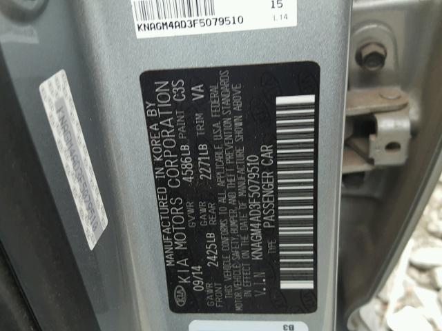 KNAGM4AD3F5079510 - 2015 KIA OPTIMA HYB GRAY photo 10