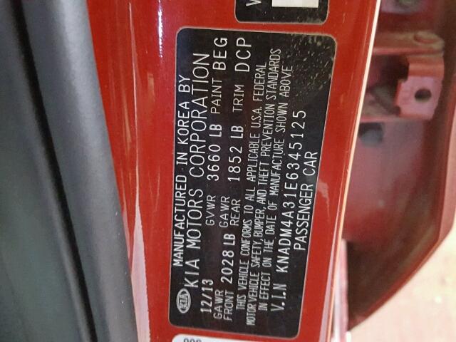 KNADM4A31E6345125 - 2014 KIA RIO LX Կարմիր լուսանկար 10
