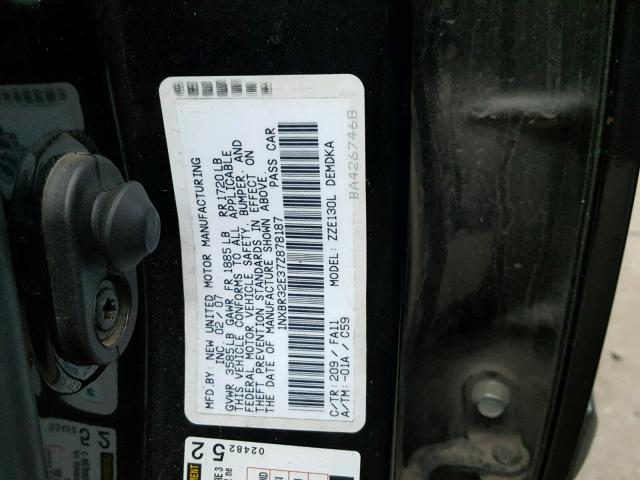 1NXBR32E37Z878187 - 2007 TOYOTA COROLLA CE BLACK photo 10