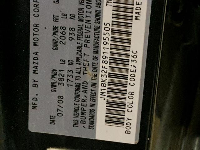 JM1BK32F891195505 - 2009 MAZDA 3 I CHARCOAL photo 10