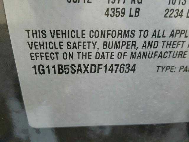 1G11B5SAXDF147634 - 2013 CHEVROLET MALIBU LS ნაცრისფერი ფოტო 10