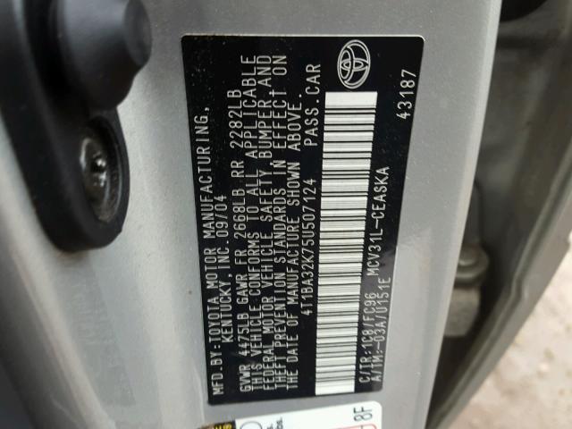 4T1BA32K75U507124 - 2005 TOYOTA CAMRY SE SILVER photo 10