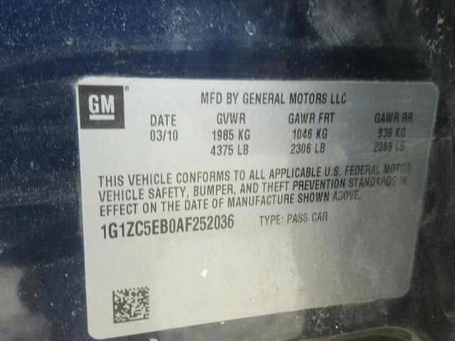 1G1ZC5EB0AF252036 - 2010 CHEVROLET MALIBU 1LT 蓝色 照片 10