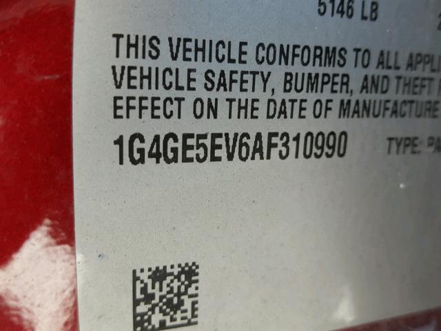 1G4GE5EV6AF310990 - 2010 BUICK LACROSSE C RED photo 10