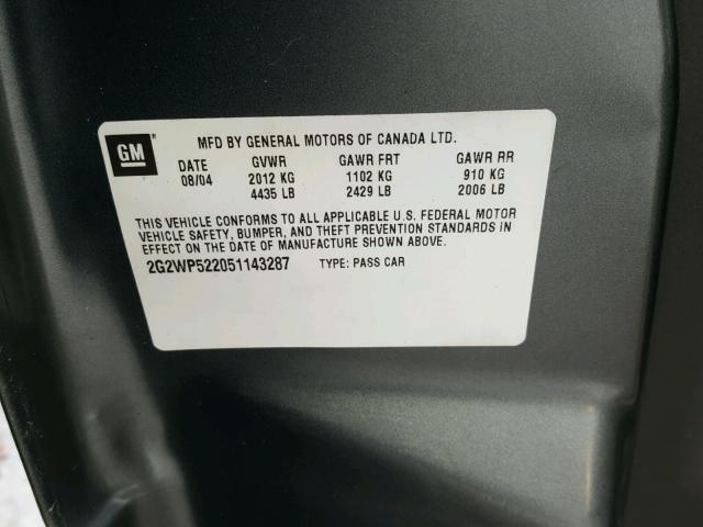 2G2WP522051143287 - 2005 PONTIAC GRAND PRIX GRAY photo 10