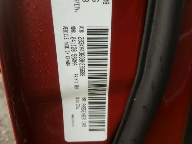 2B3KA43G88H285688 - 2008 DODGE CHARGER RED photo 10