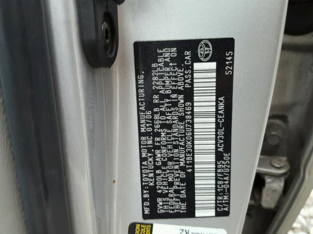4T1BE30K06U738469 - 2006 TOYOTA CAMRY LE 银色 照片 10
