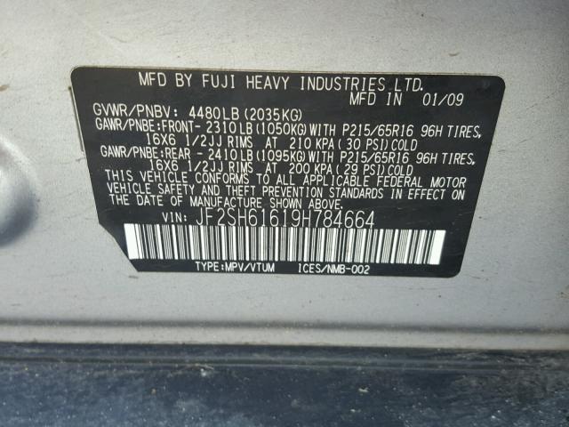 JF2SH61619H784664 - 2009 SUBARU FORESTER 2 GREEN photo 10