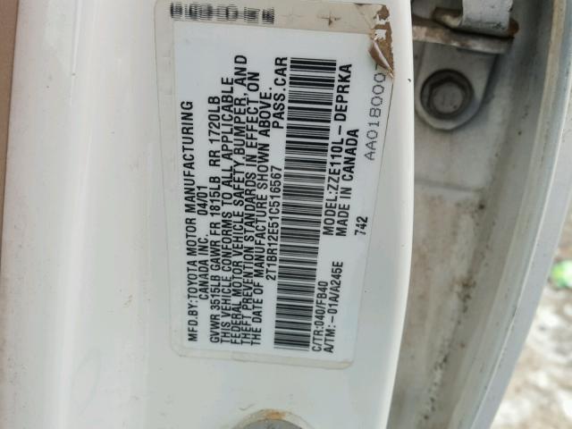 2T1BR12E51C516567 - 2001 TOYOTA COROLLA CE WHITE photo 10