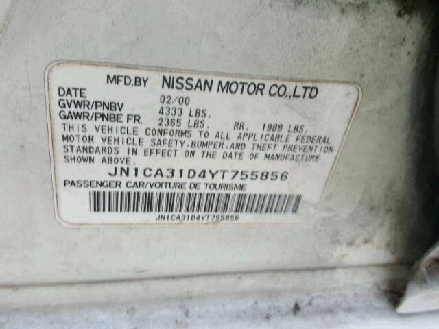 JN1CA31D4YT755856 - 2000 NISSAN MAXIMA GLE WHITE photo 10