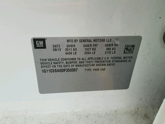 1G11C5SA8DF350387 - 2013 CHEVROLET MALIBU 1LT WHITE photo 10