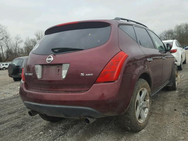 JN8AZ08W85W412985 - 2005 NISSAN MURANO SL MAROON photo 4