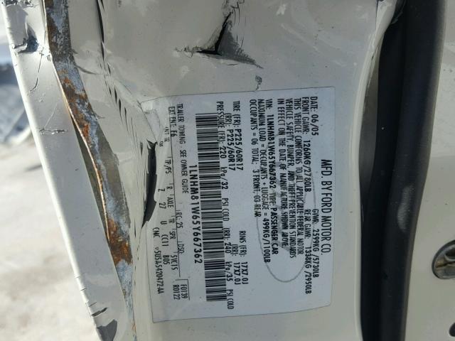 1LNHM81W65Y667362 - 2005 LINCOLN TOWN CAR S WHITE photo 10