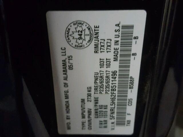 5FNRL5H62FB511496 - 2015 HONDA ODYSSEY EX BLUE photo 10