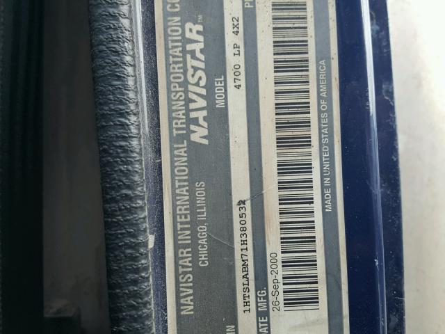 1HTSLABM71H380532 - 2001 INTERNATIONAL 4000 4700 BLUE photo 10