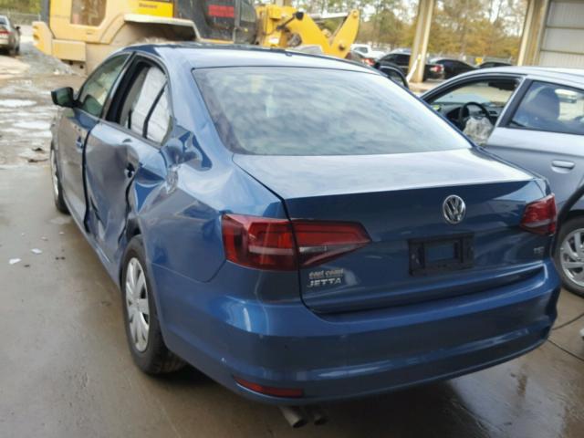 3VW267AJ5GM290750 - 2016 VOLKSWAGEN JETTA S BLUE photo 3