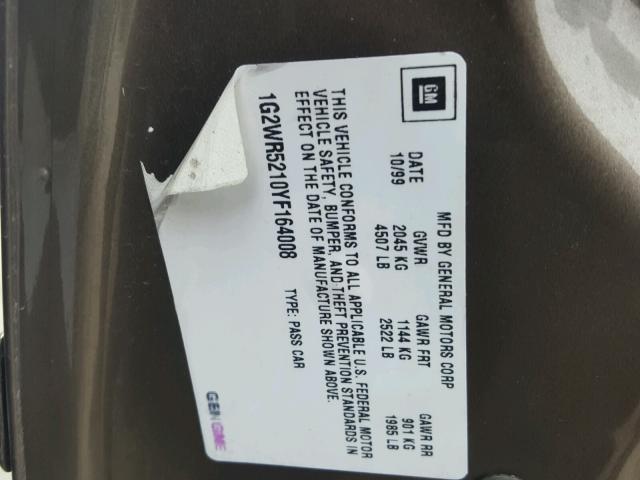 1G2WR5210YF164008 - 2000 PONTIAC GRAND PRIX BROWN photo 10