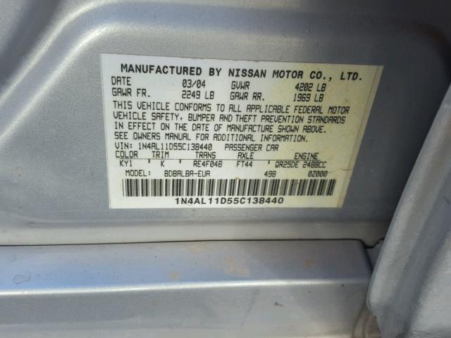 1N4AL11D55C138440 - 2005 NISSAN ALTIMA S SILVER photo 10