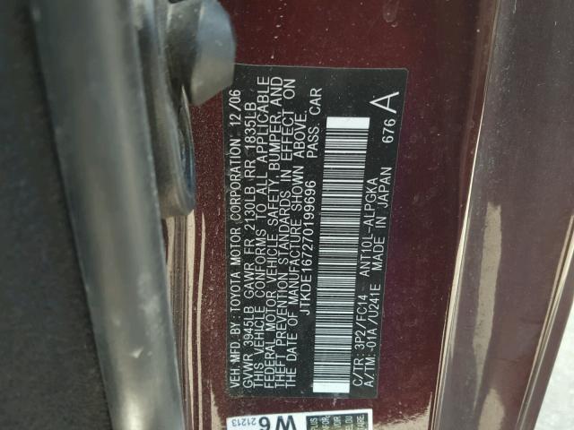 JTKDE167270199696 - 2007 TOYOTA SCION TC 紫色 照片 10