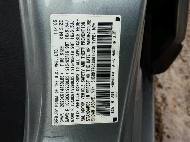 SHSRD77846U413235 - 2006 HONDA CR-V EX SILVER photo 10