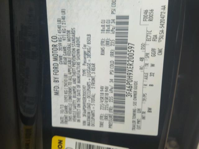 3FA6P0H9XER200597 - 2014 FORD FUSION SE BLACK photo 10