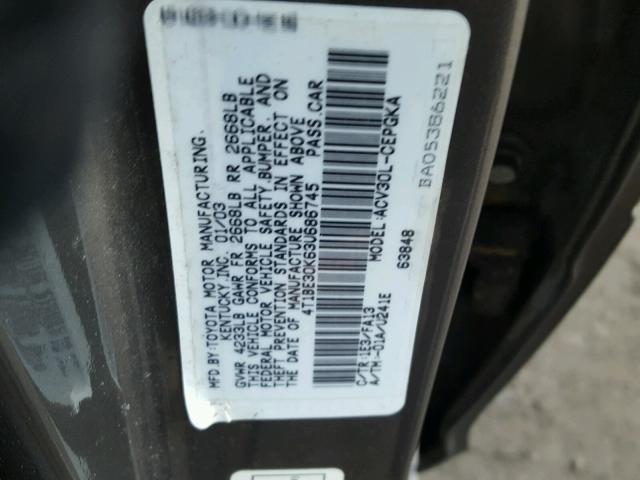 4T1BE30K63U686745 - 2003 TOYOTA CAMRY LE GRAY photo 10