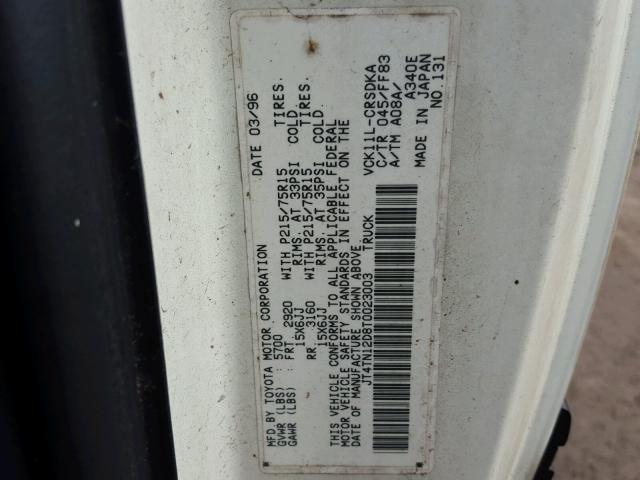 JT4TN12D8T0023003 - 1996 TOYOTA T100 XTRAC WHITE photo 10